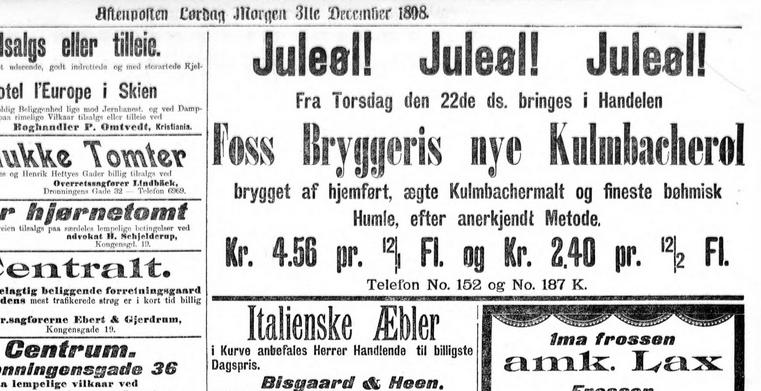 Annonse for Kulmbacher-øl ifra Foss Bryggeri