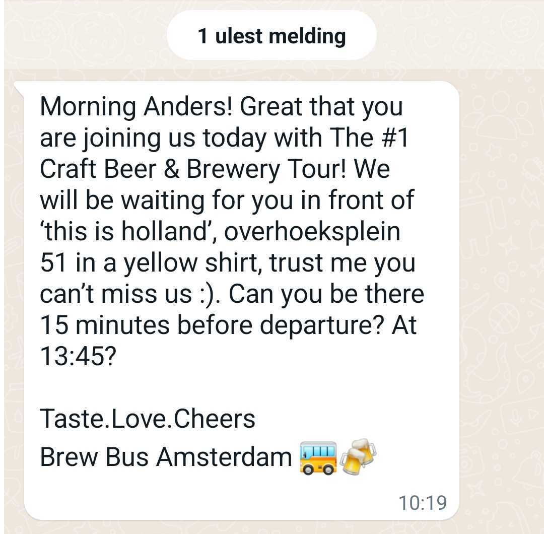 Påminnelse fra Brew Bus Amsterdam